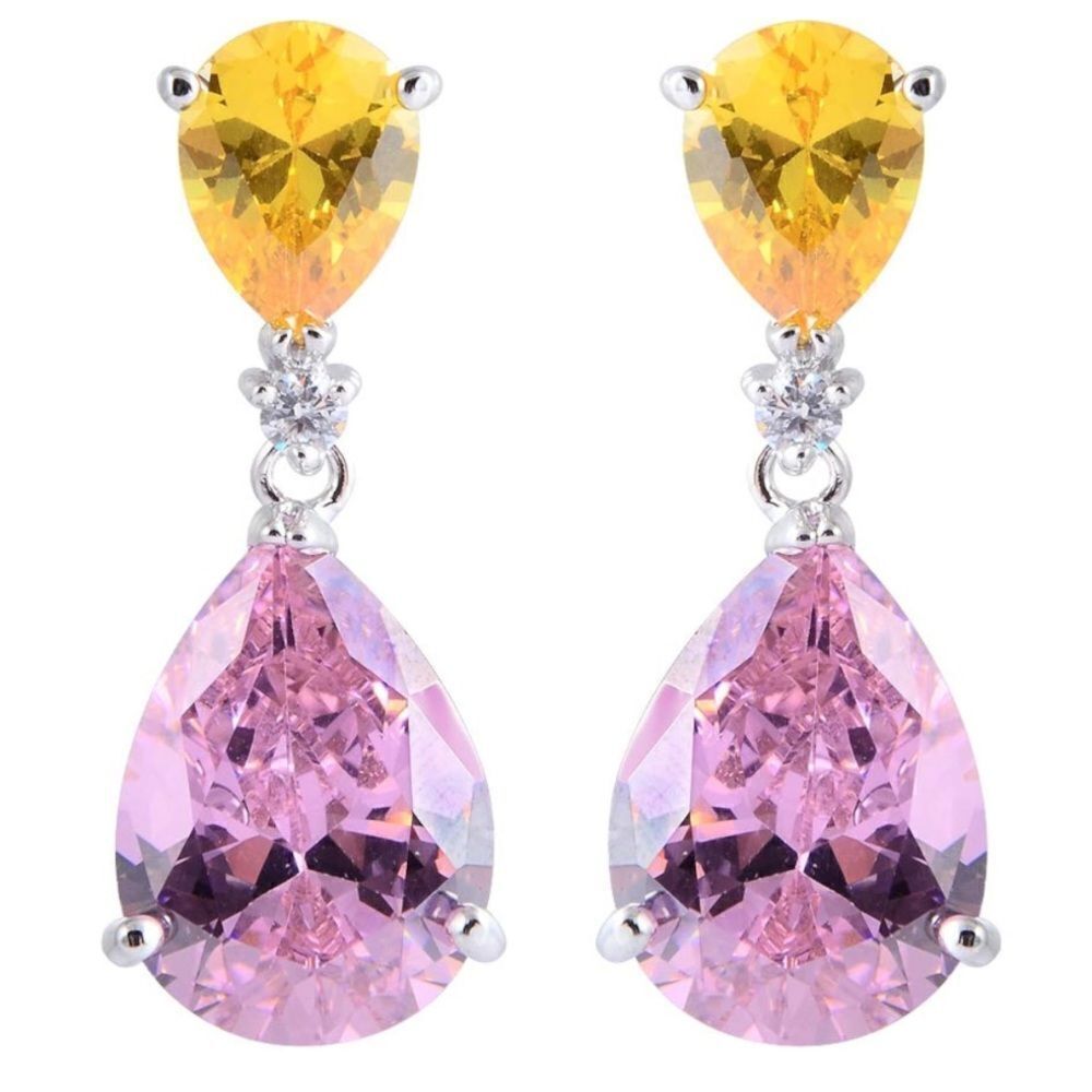 18K White Gold with Pink Sapphire and Yellow Citrine Cubic Zirconia Earrings